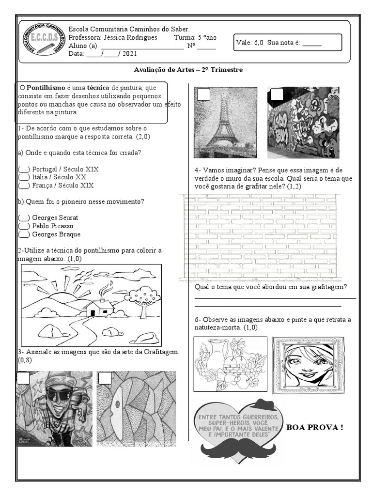 Avaliação de Artes 5º Ano - 2º Trimestre 2021 | PDF