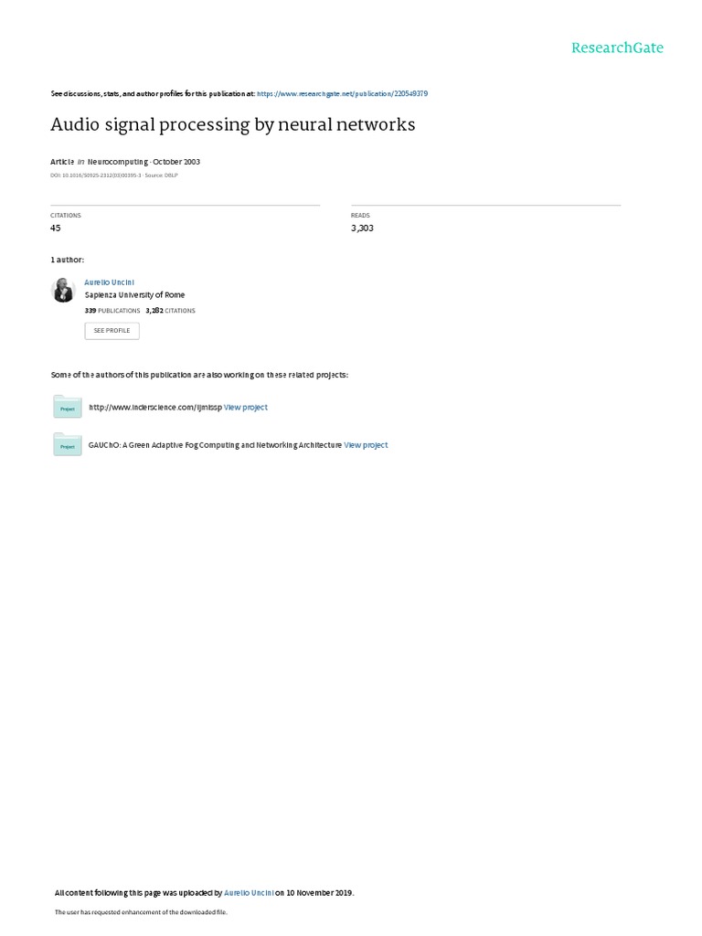 Audio Signal Processing by Neural Networks | PDF | Applied Mathematics ...