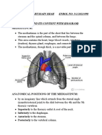 Name: Hammad Hussain Shah Enrol No: 5-2/2021/098 Assignment: Mediastinum and Its Content With (Diagram)
