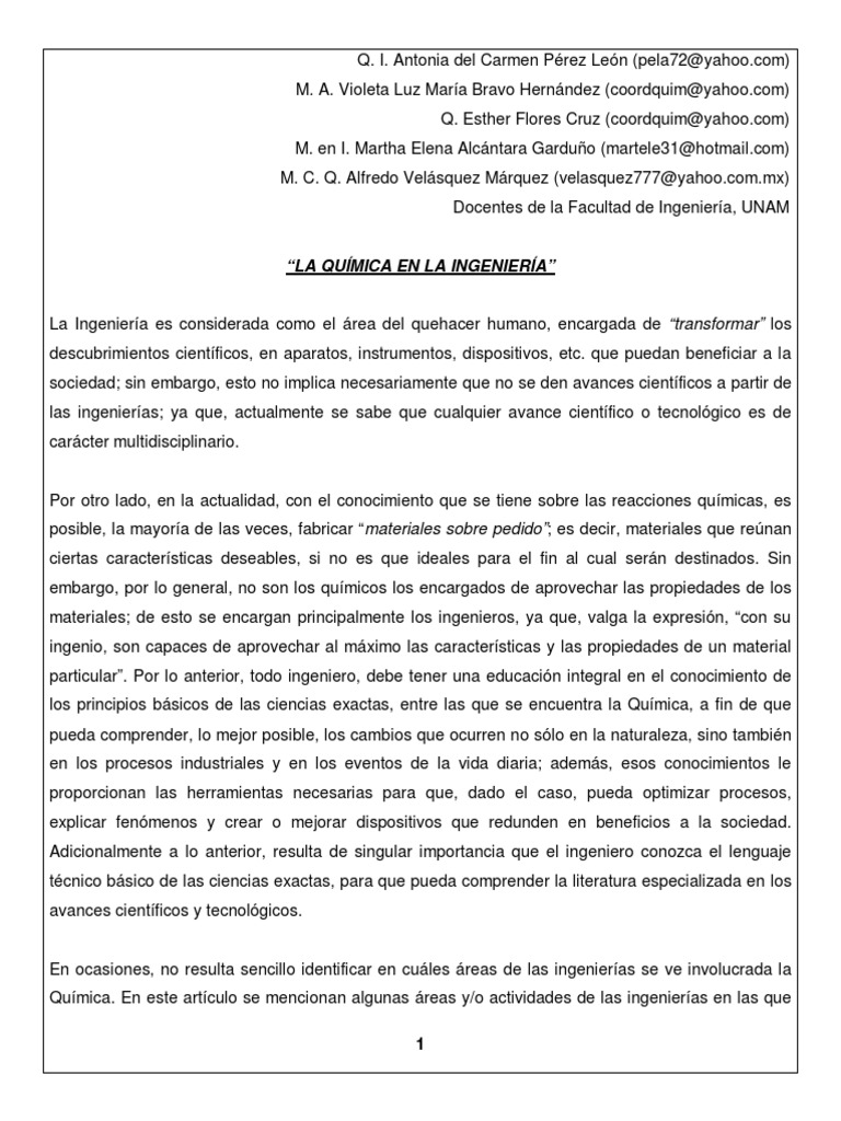 La Importancia de La Química en La Industria PDF Ingeniería Petróleo