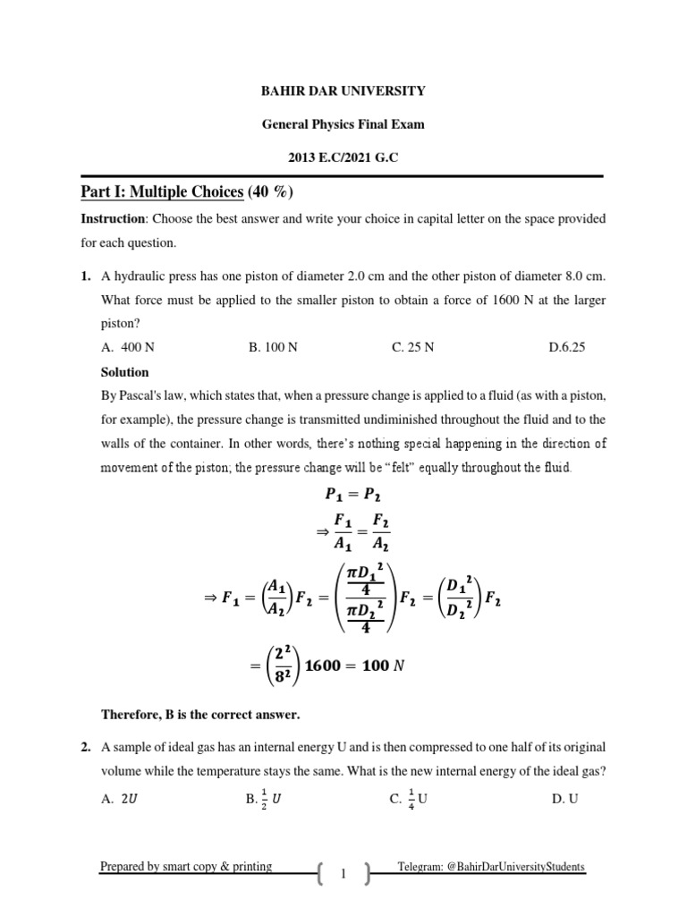 General Physics Final Exam 2013 BDU | PDF | Buoyancy | Electromagnetic ...