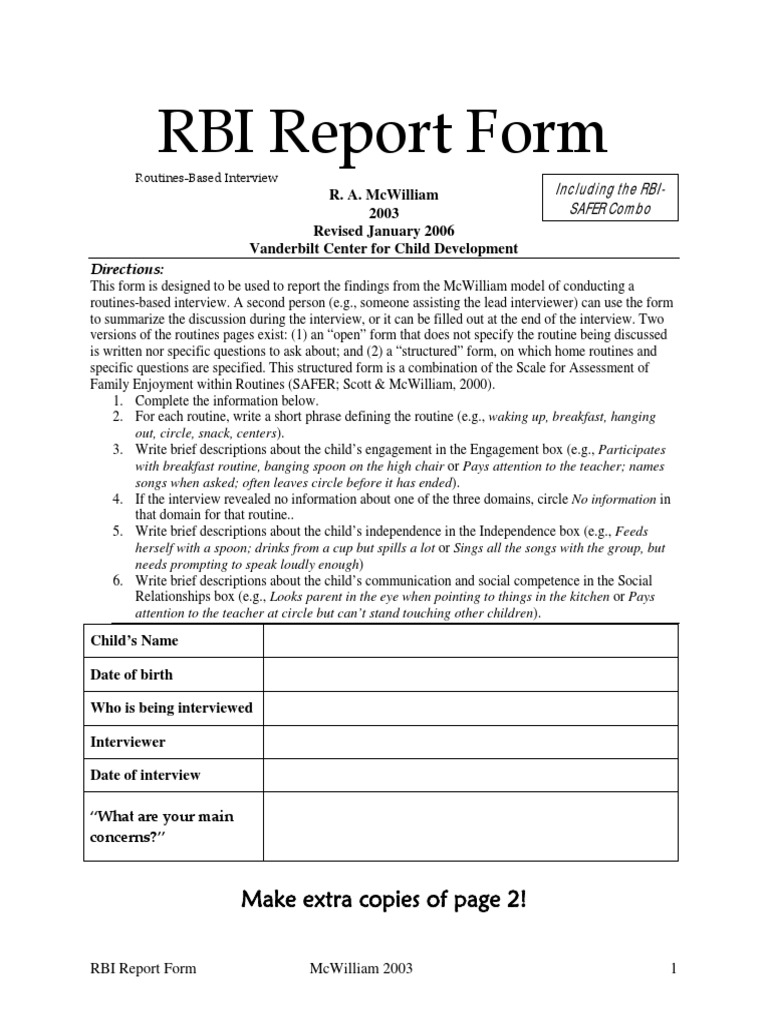 Routines-Based Interview Report Form | PDF | Sleep | Psychology