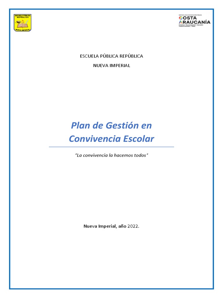 Plan de Gestión de Convivencia Escolar 2022 | PDF | Aprendizaje ...