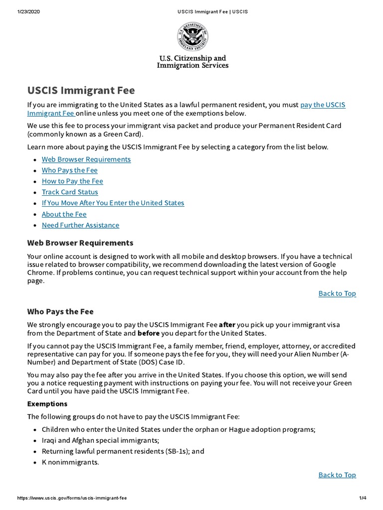 Uscis Immigrant Fee