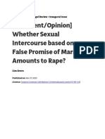(Comment/Opinion) Whether Sexual Intercourse Based On A False Promise of Marriage, Amounts To Rape?