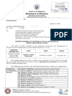 Division Memorandum No. 1251 s.2022 - Division Ranking of Teacher II and III Applicants in Junior High School