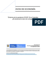 Dinámica de La Pandemia COVID 19 en Colombia Se Alcanzará El Pico de Contagio