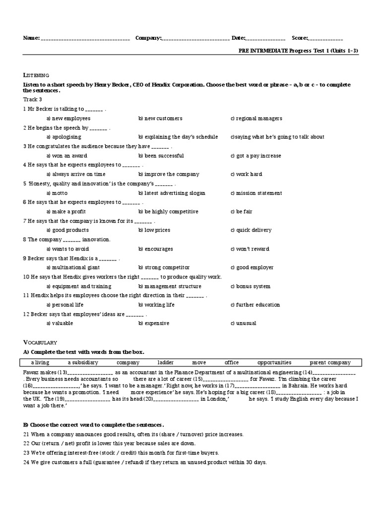 Pre-Intermediate Progress Test 1 | PDF | Loyalty Program | Business