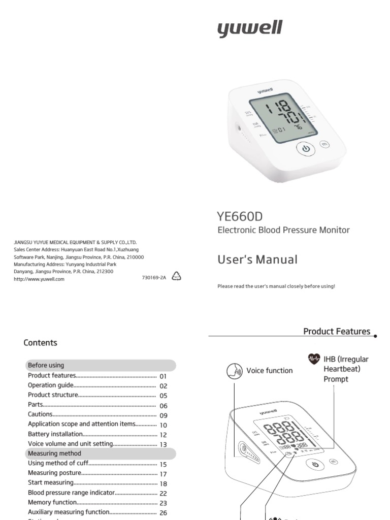 Yuwell YE660D Blood Pressure Monitor Guide | PDF | Blood Pressure ...