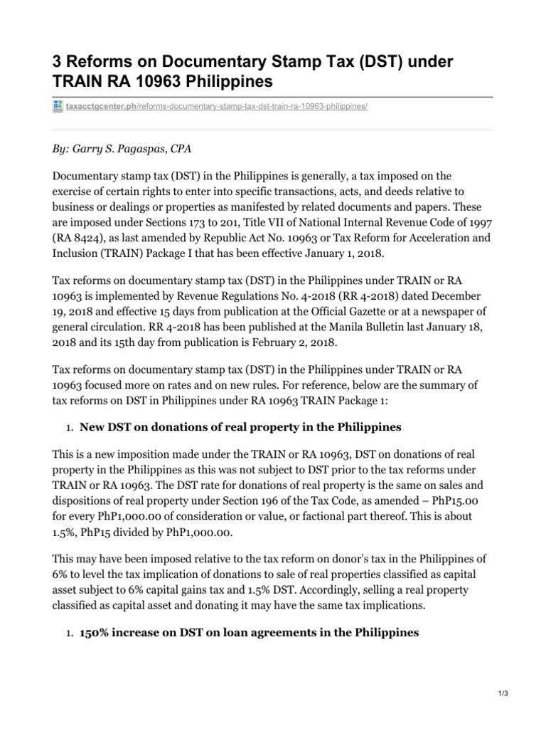 DST Reforms Under TRAIN RA 10963 | PDF | Taxes | Loans