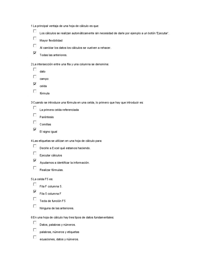 Preguntas De Excel Pdf Hoja De Cálculo Microsoft Excel