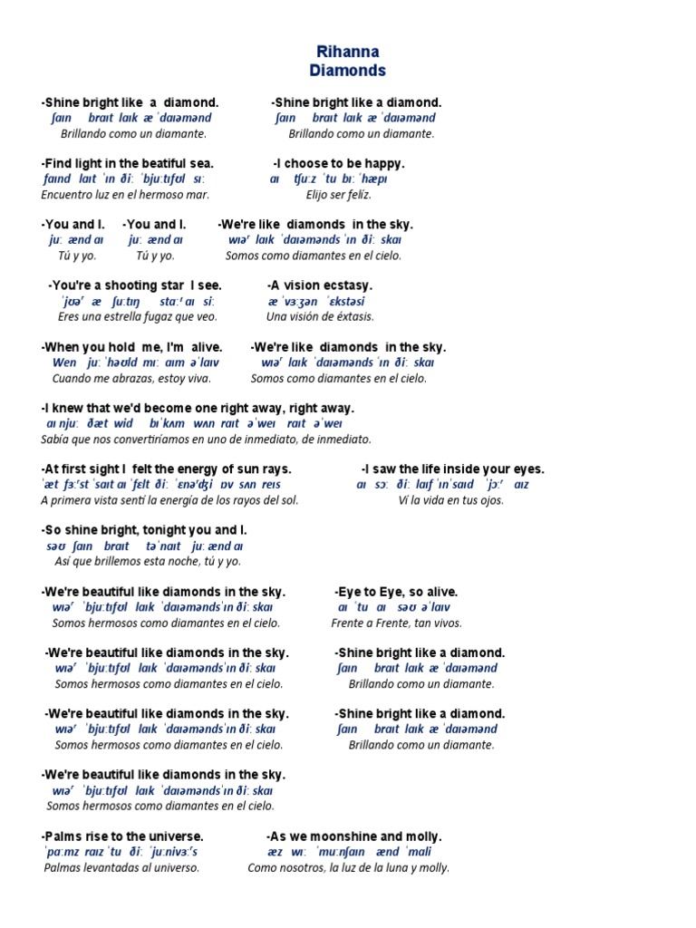 4 Diamonds Rihanna | PDF | Grabaciones de canciones producidas | Dance Pop  Songs, image size:768x1024