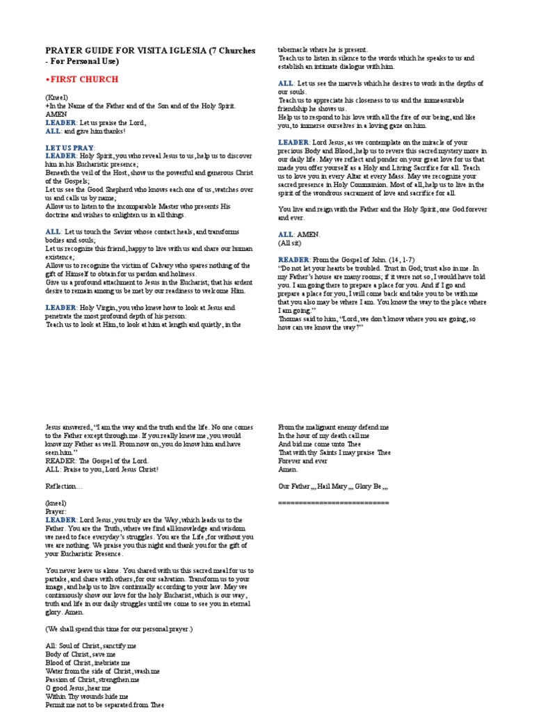 Prayer Guide For Visita Iglesia PDF Eucharist Glory (Religion)
