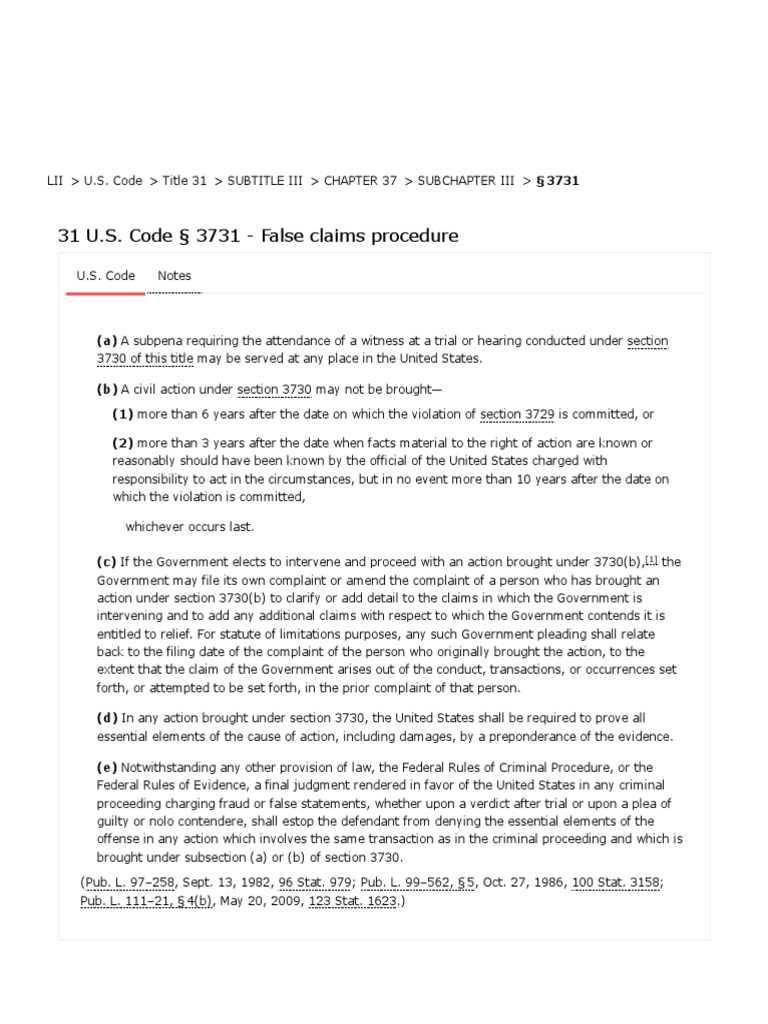 31 U.S. Code 3731 - False Claims Procedure - U.S. Code - US Law - LII ...