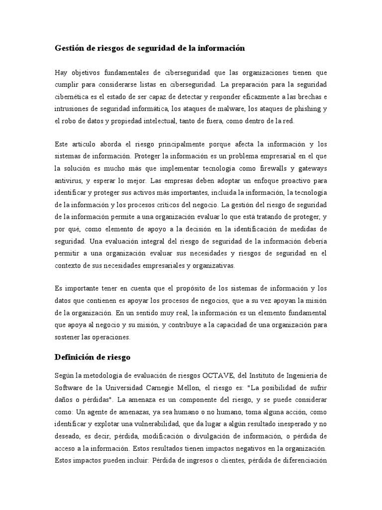 Gestión de Riesgos en Seguridad Informática | PDF | La seguridad ...