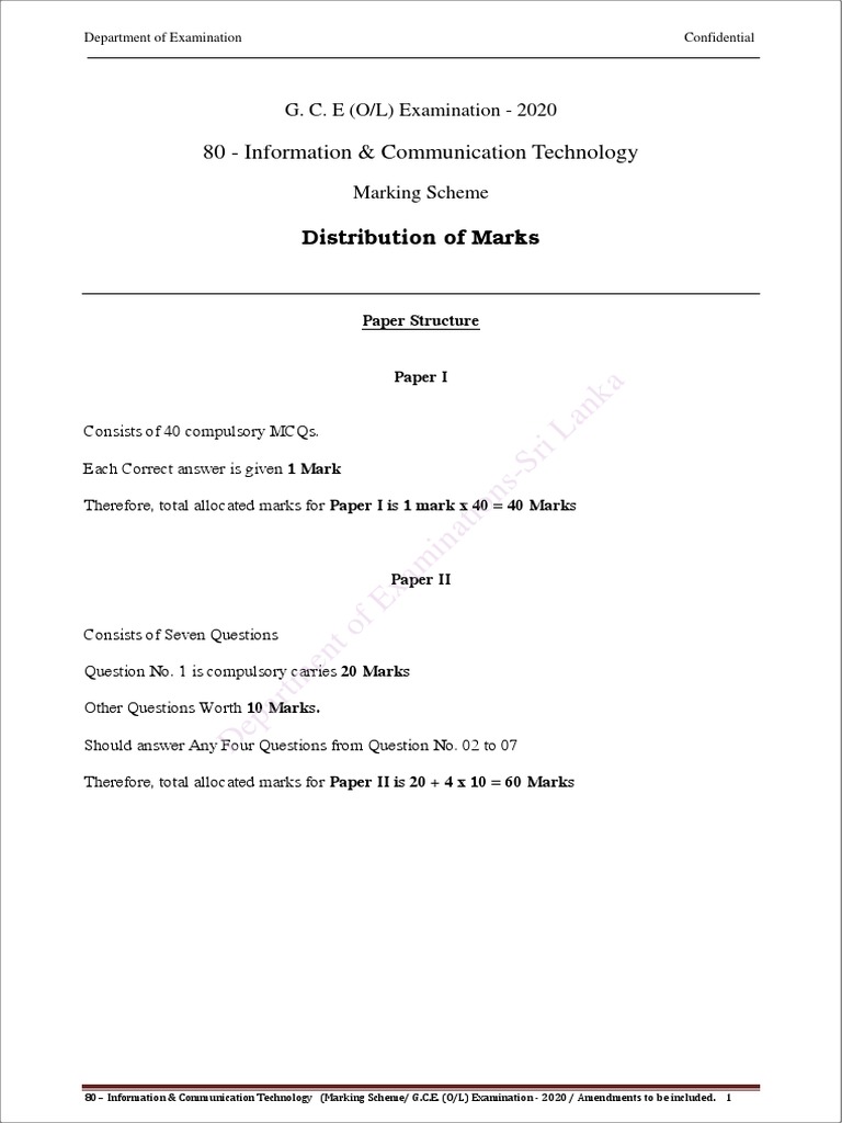 2020 G.C.E. O/L ICT Marking Scheme | PDF | Computing | Computer Science