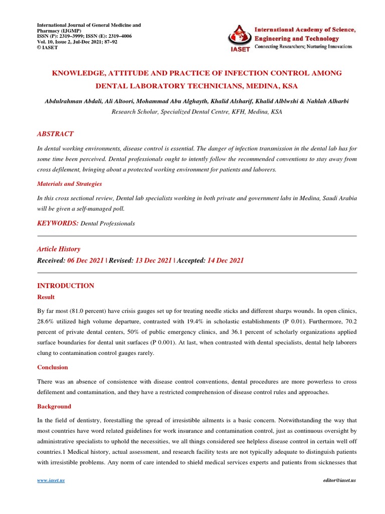 Ijgmp - Knowledge, Attitude and Practice of Infection Control Among ...