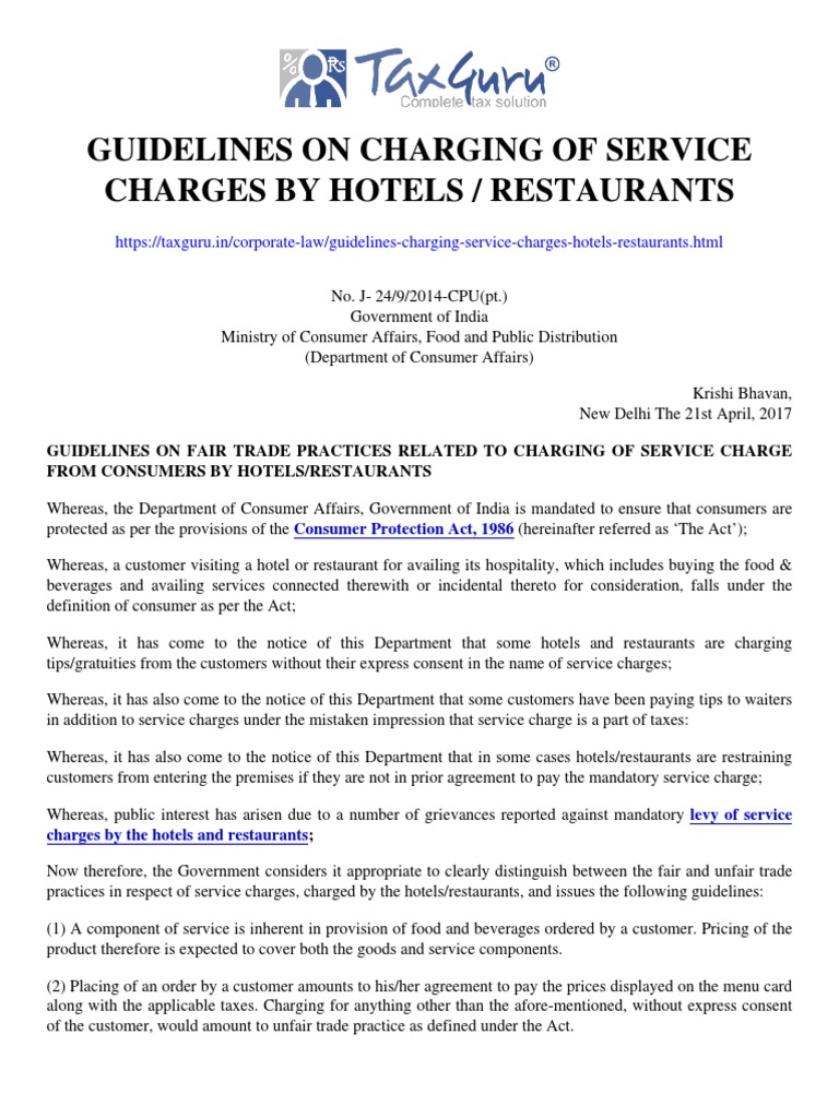 Service Charge For Restaurants PDF Gratuity Economies
