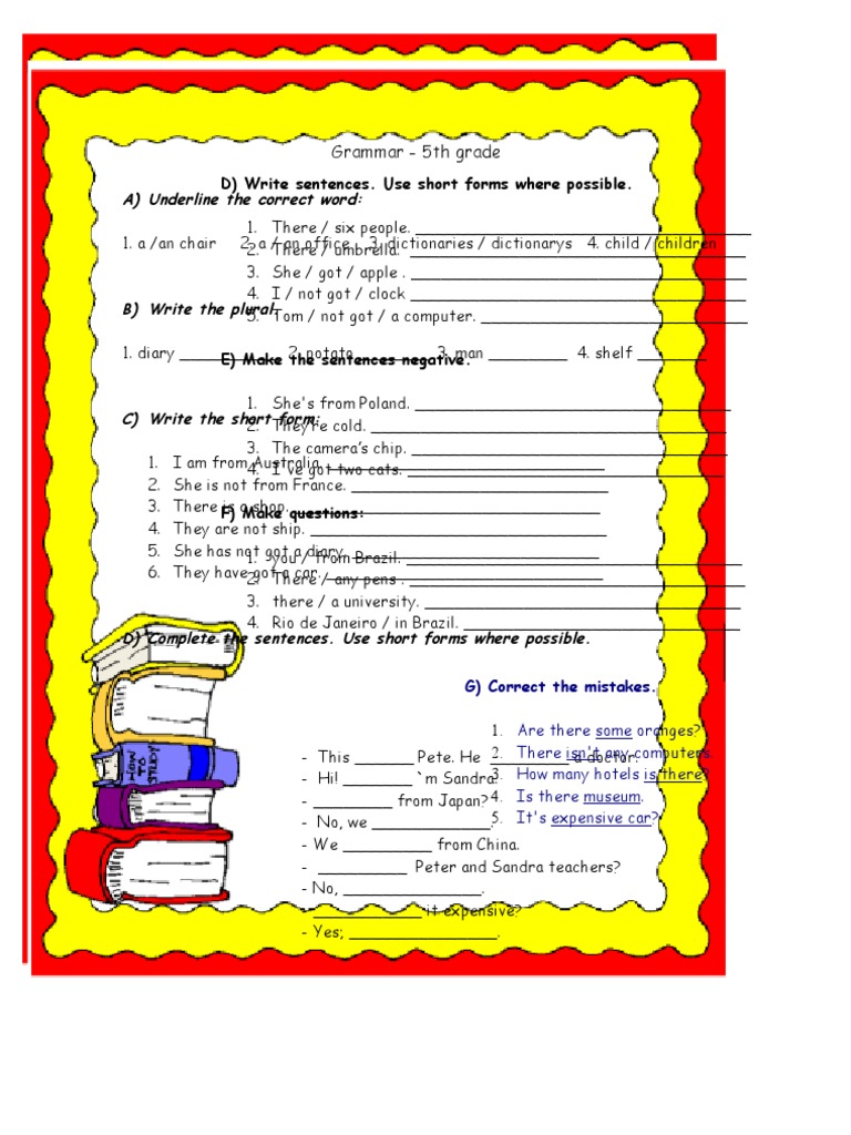 Grammar Test 5th Grade Pdf