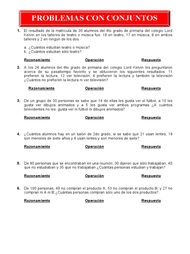 Problemas de Conjuntos para 4to Grado | PDF