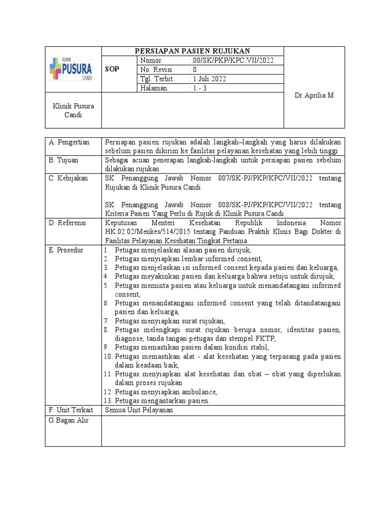 SOP Persiapan Pasien Rujukan | PDF