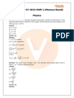 JEE Main 2022 Shift 1 Memory Based Physics Questions