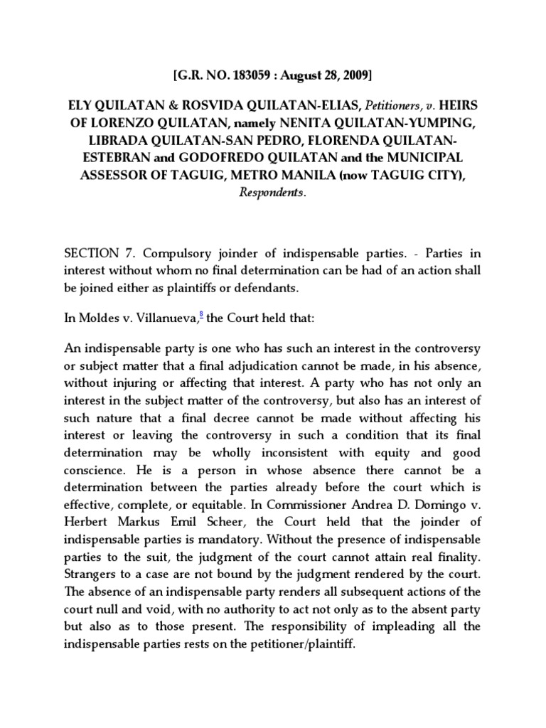 Indispensable Party PDF Lawsuit Justice