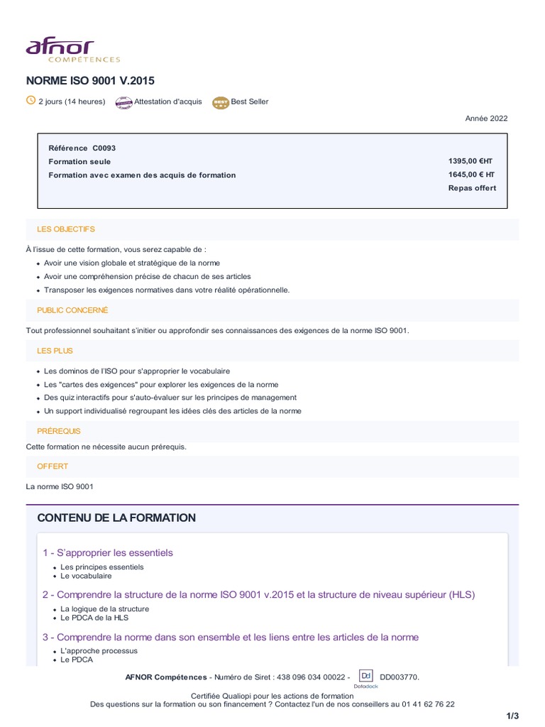 Norme ISO 9001 v.2015 | PDF | Système de management de la qualité ...