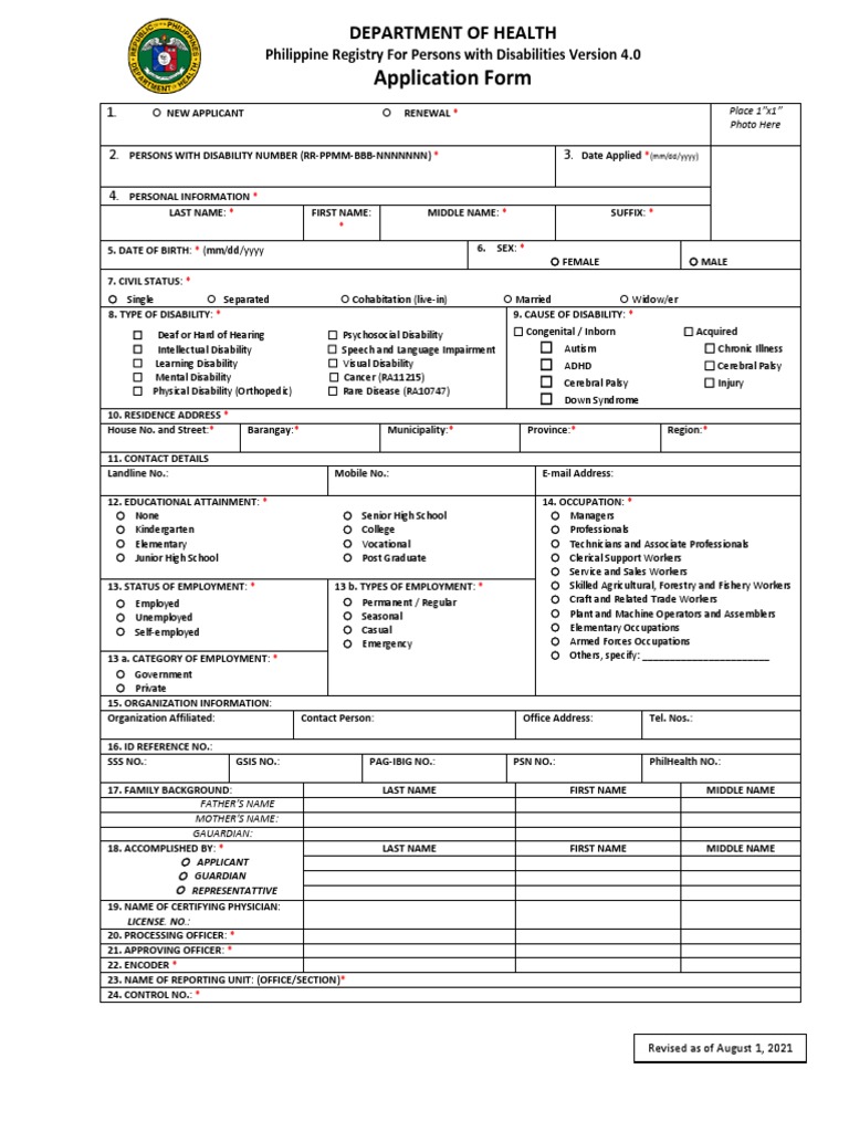 Application form philippine registry for persons with disabilities