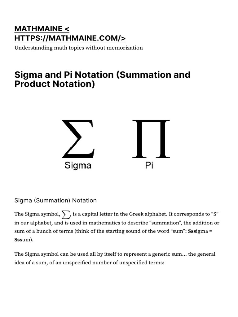 Sigma and pi notation summation and product notation mathmaine