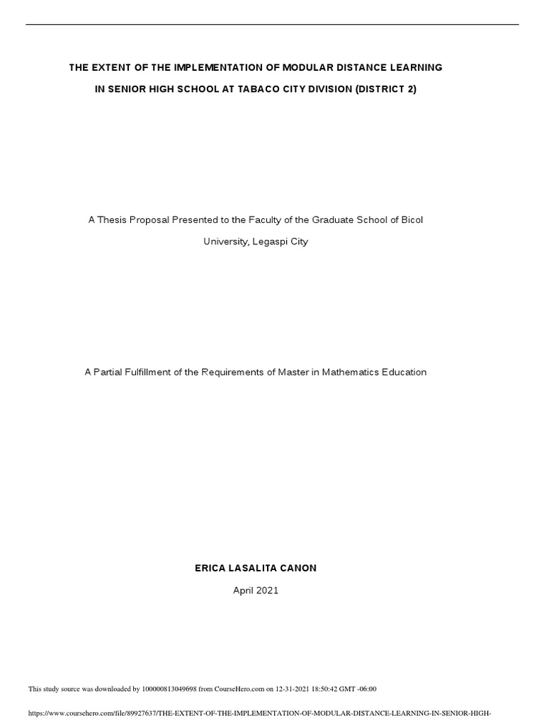 The Extent of The Implementation of Modular Distance Learning in Senior ...