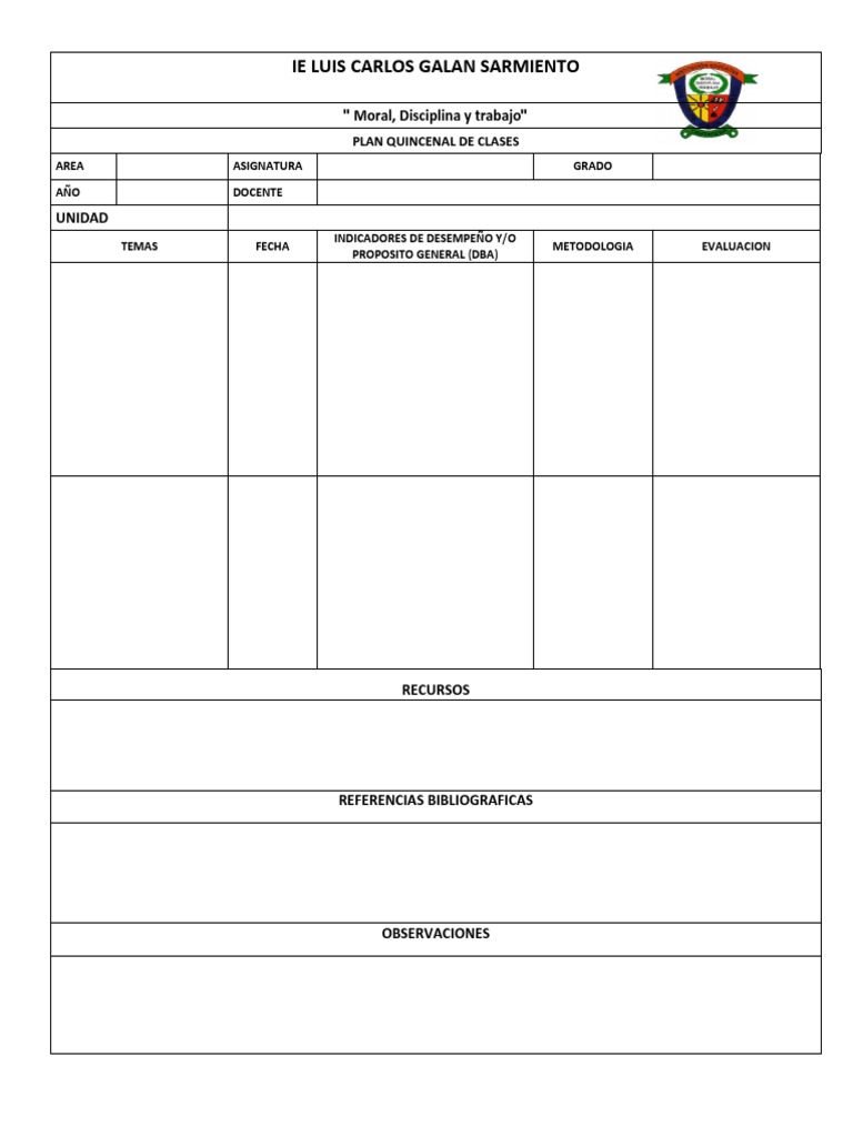 Formato Plan Quincenal de Clases PDF