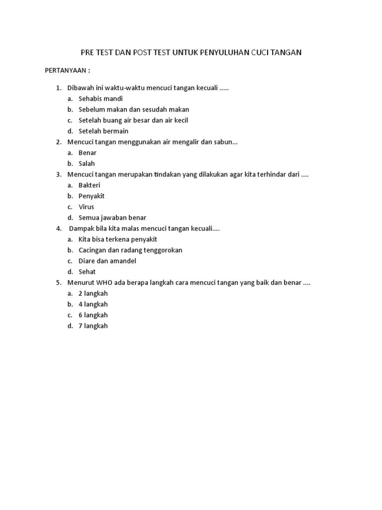Pre Test Dan Post Test | PDF | Kesehatan Holistik | Sains & Matematika