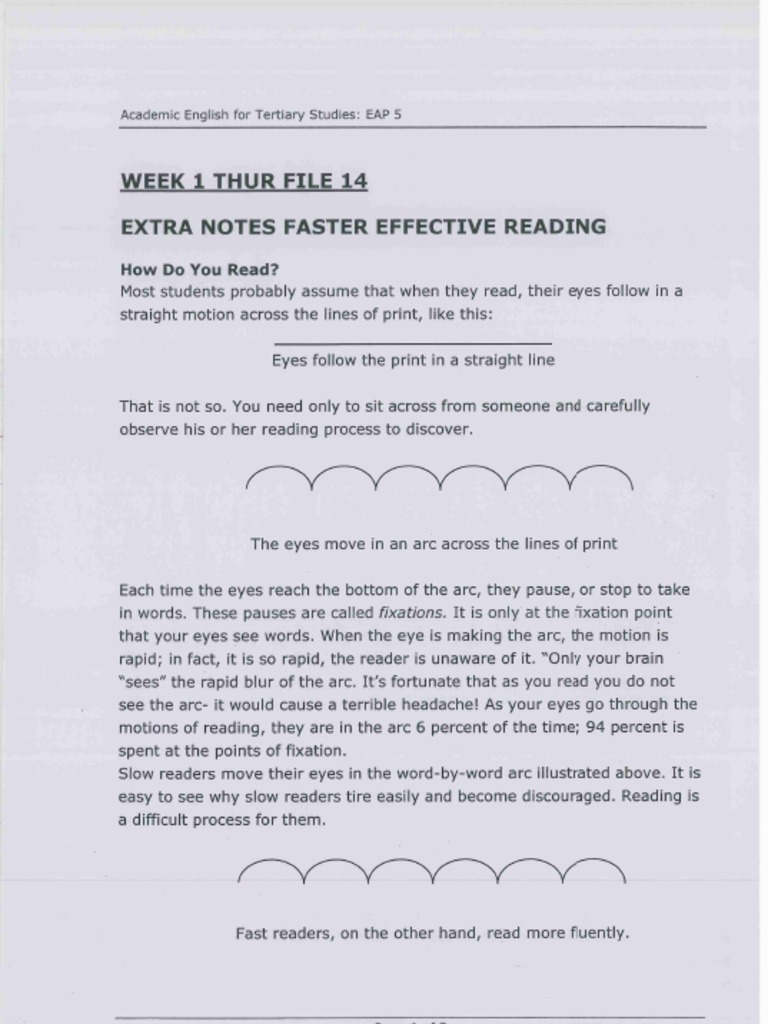 EAP5 Week 1 Thu F14 Speed Reading & Extra Notes - No Answers | PDF