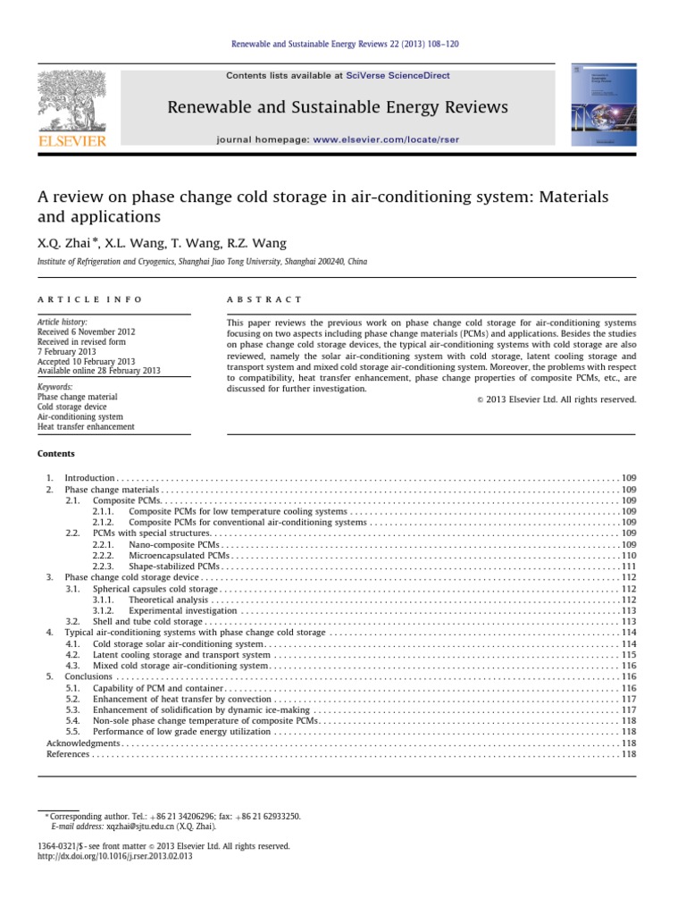 A Review On Phase Change Cold Storage in AirConditioning System