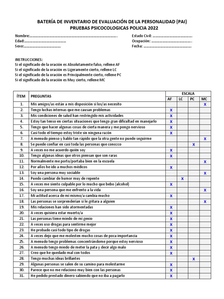 Test de Evaluación de Personalidad PAI | PDF