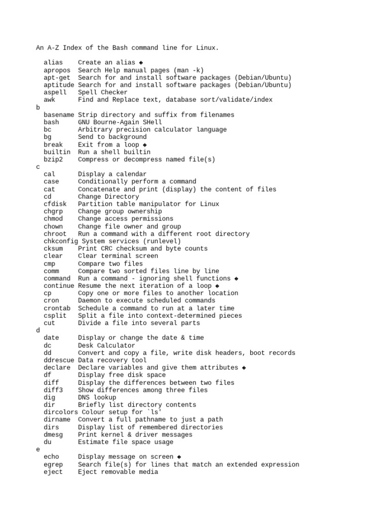 A-Z Bash Commands for Linux Users | PDF | Computer File | Shell (Computing)