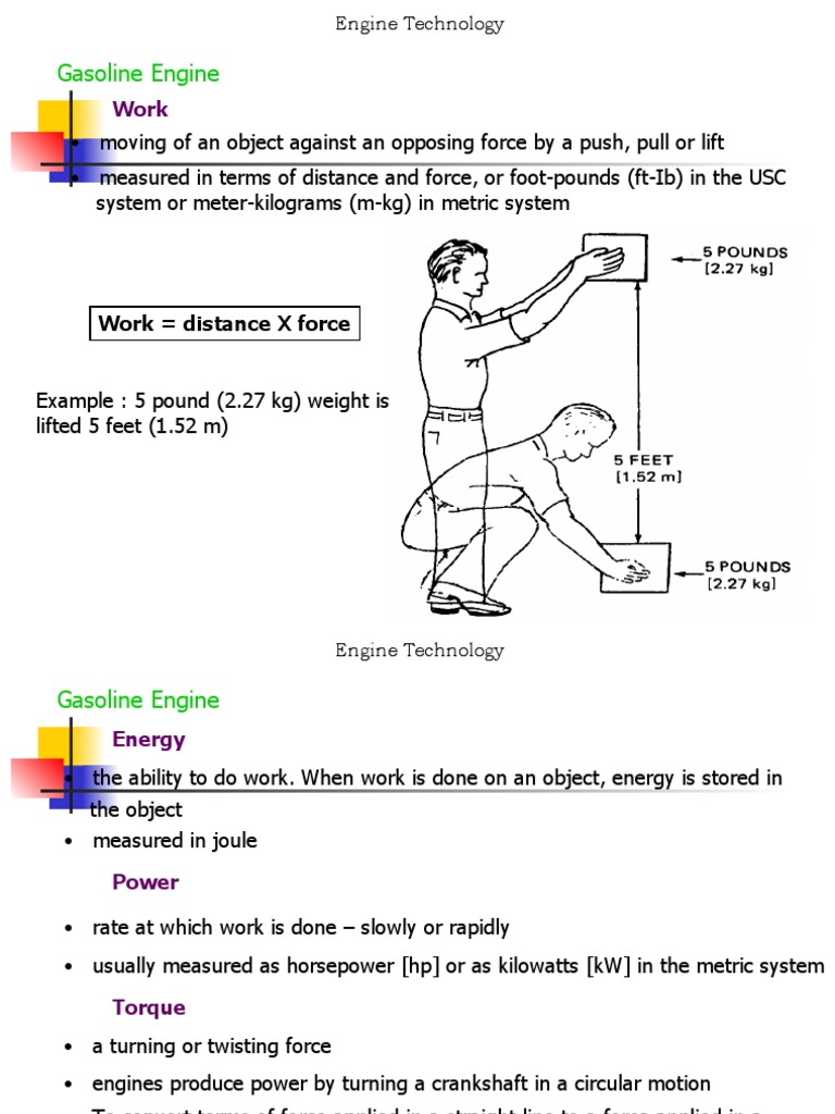 Gasoline Engine: Work Distance X Force | PDF | Horsepower | Engines
