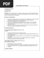 Sample English Teacher Resume