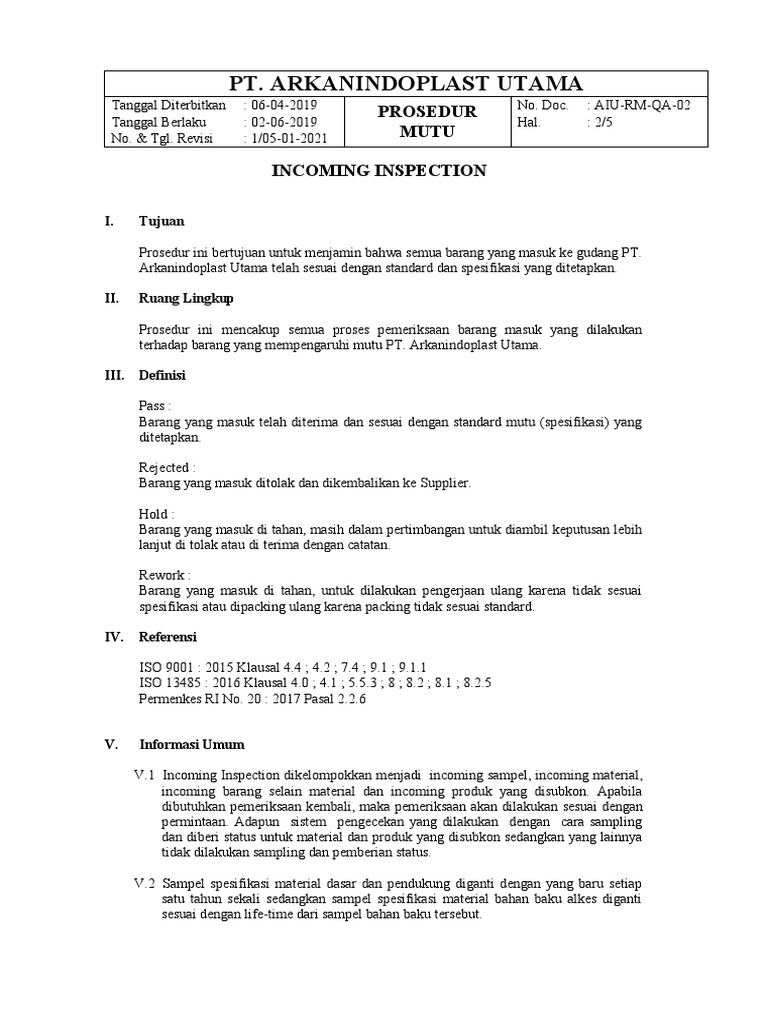 SOP Incoming Inspection PDF