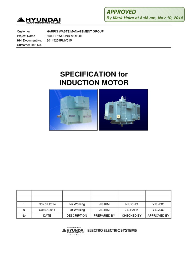 Specification For Induction Motor by Mark Haire at 848 Am, Nov 10