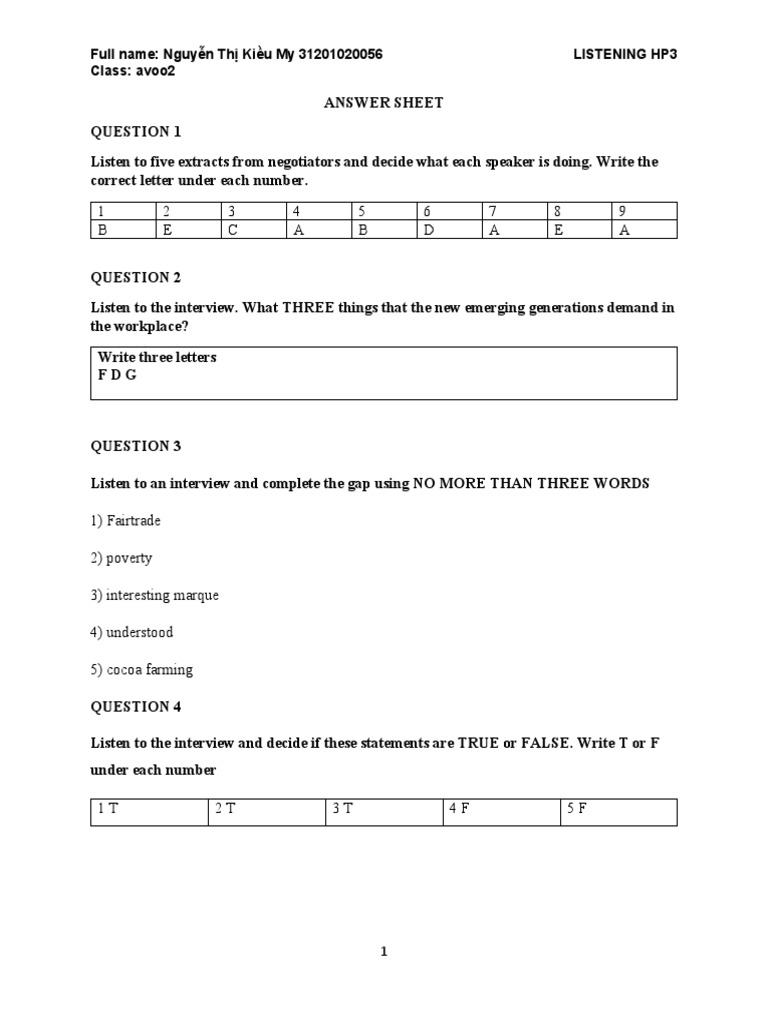 Lis 3 Midterm Answer Sheet | PDF