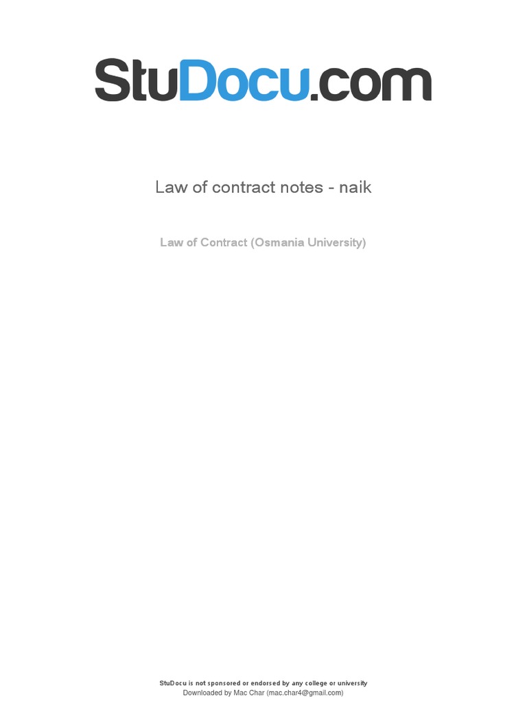Law of Contract Notes Naik | PDF | Consideration | Offer And Acceptance