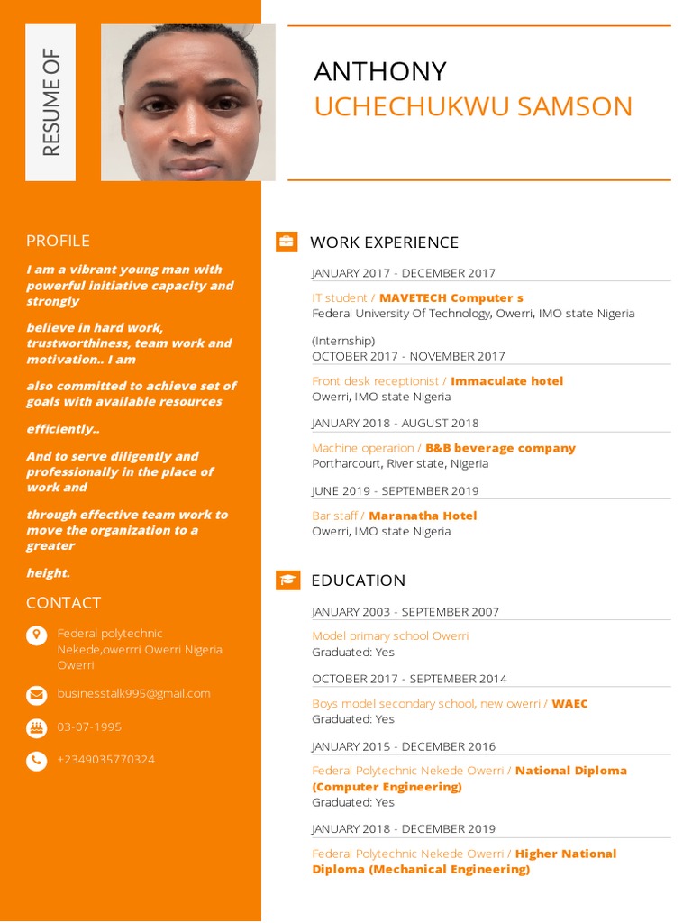 Anthony Uchechukwu Samson's CV | PDF | Cognition | Behavior Modification