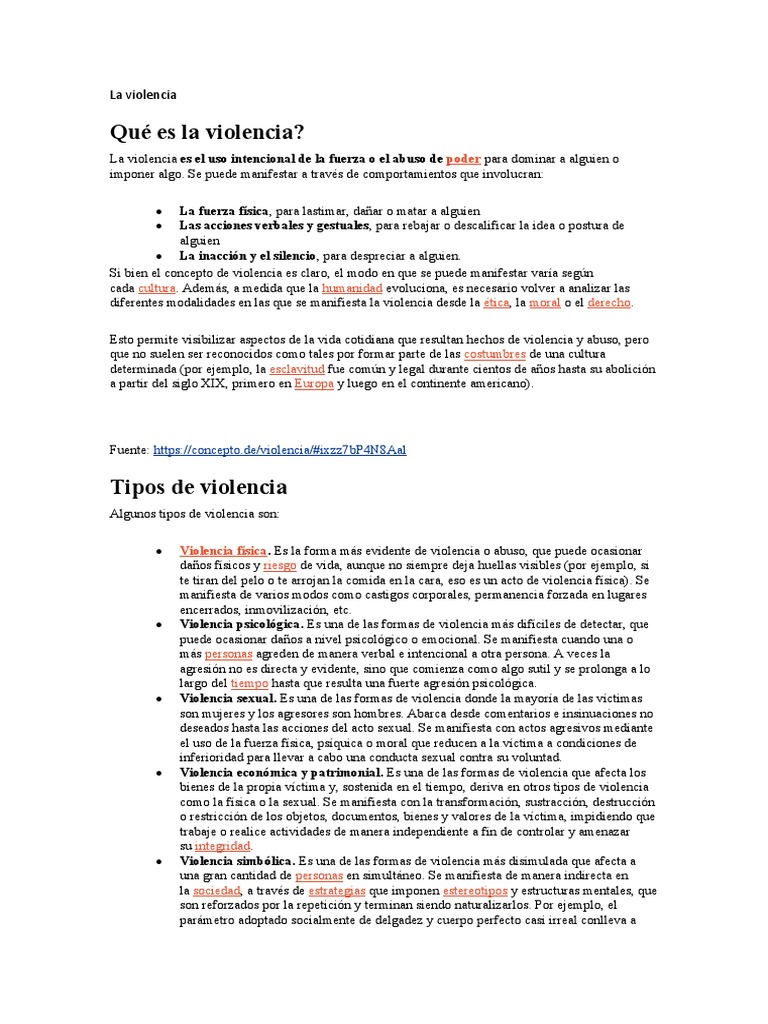 Tipos y manifestaciones de la violencia | PDF | Violencia | Violencia ...