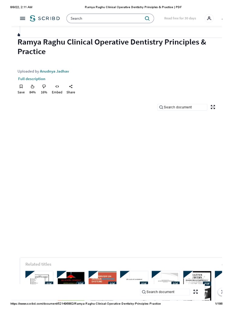 Ramya Raghu Clinical Operative Dentistry Principles & Practice - PDF ...