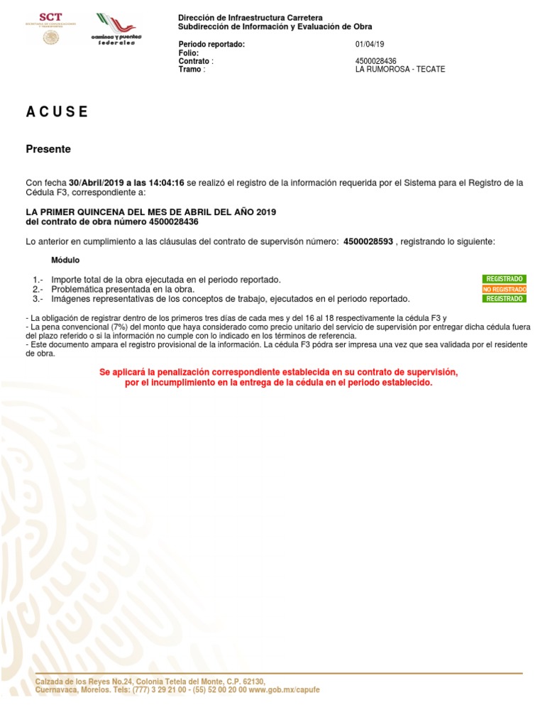 1ra Abril 2019 Acuse | PDF