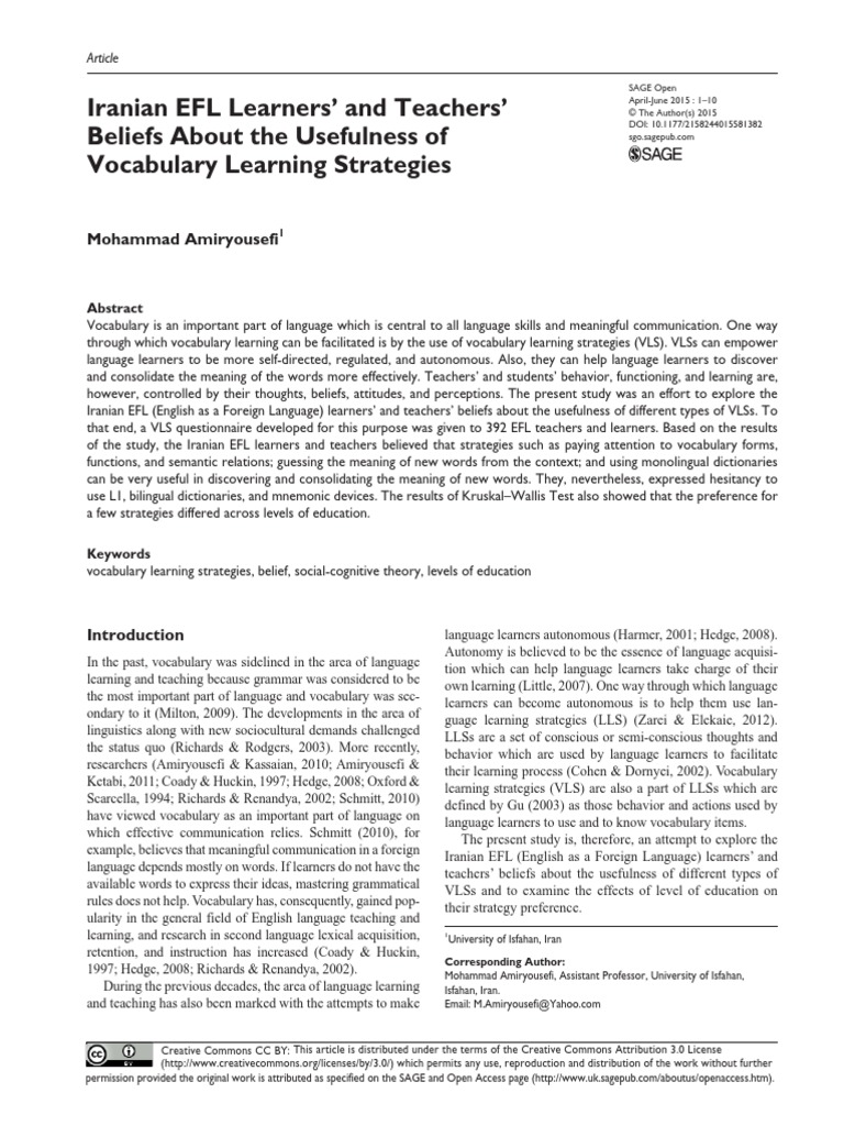 Usefulness Of Vocabulary Learning Strategies PDF Vocabulary Learning
