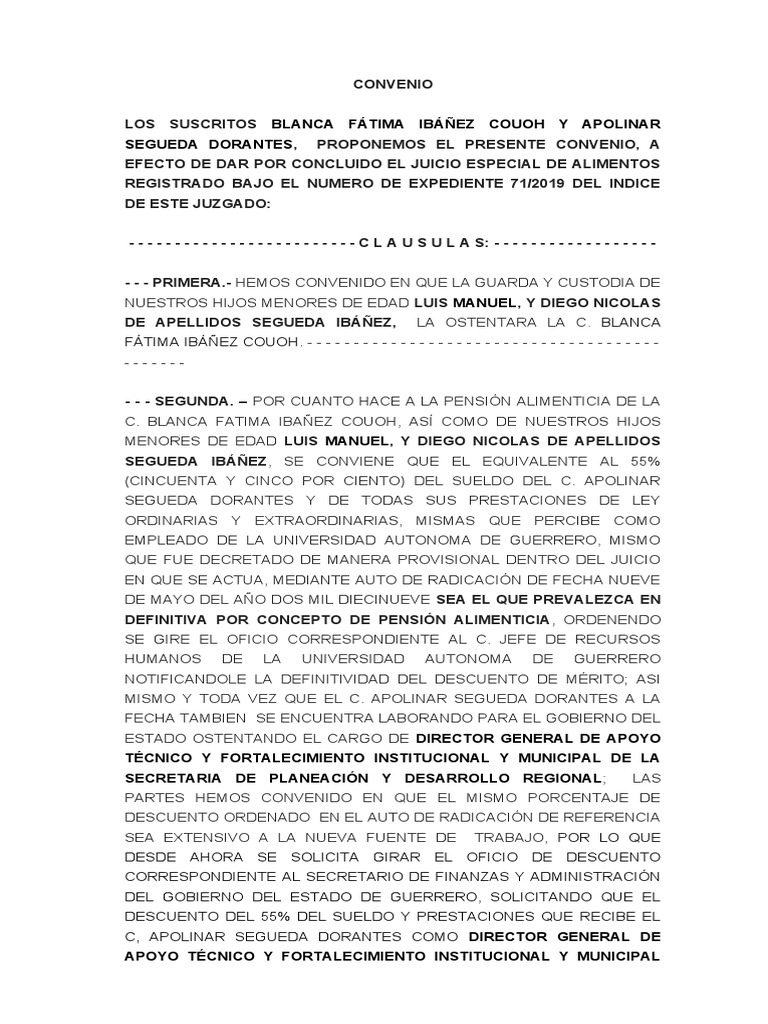 CONVENIO Alimentos | PDF | Sentencia (ley) | Pensión alimenticia