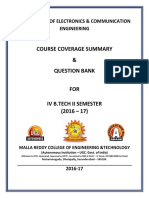 Course Coverage Summary & Question Bank: Department of Electronics & Communication Engineering